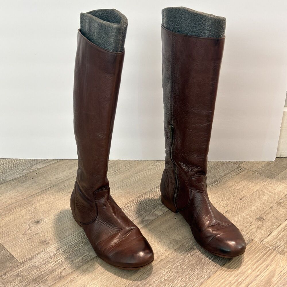 Frye Jillian Pull On Zipper Boots Women's Brown Red Riding Flat 8.5M